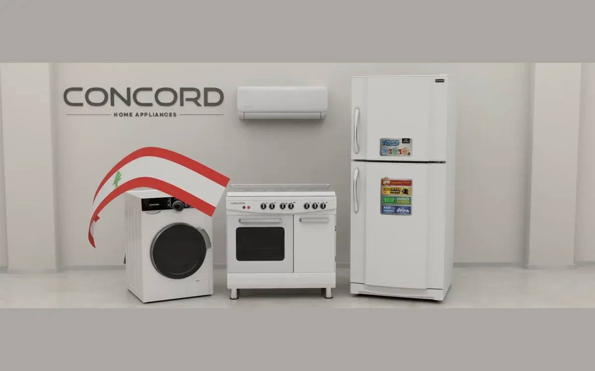 Rendered Concord home appliances — washing machine, cooker, air conditioner and refrigerator